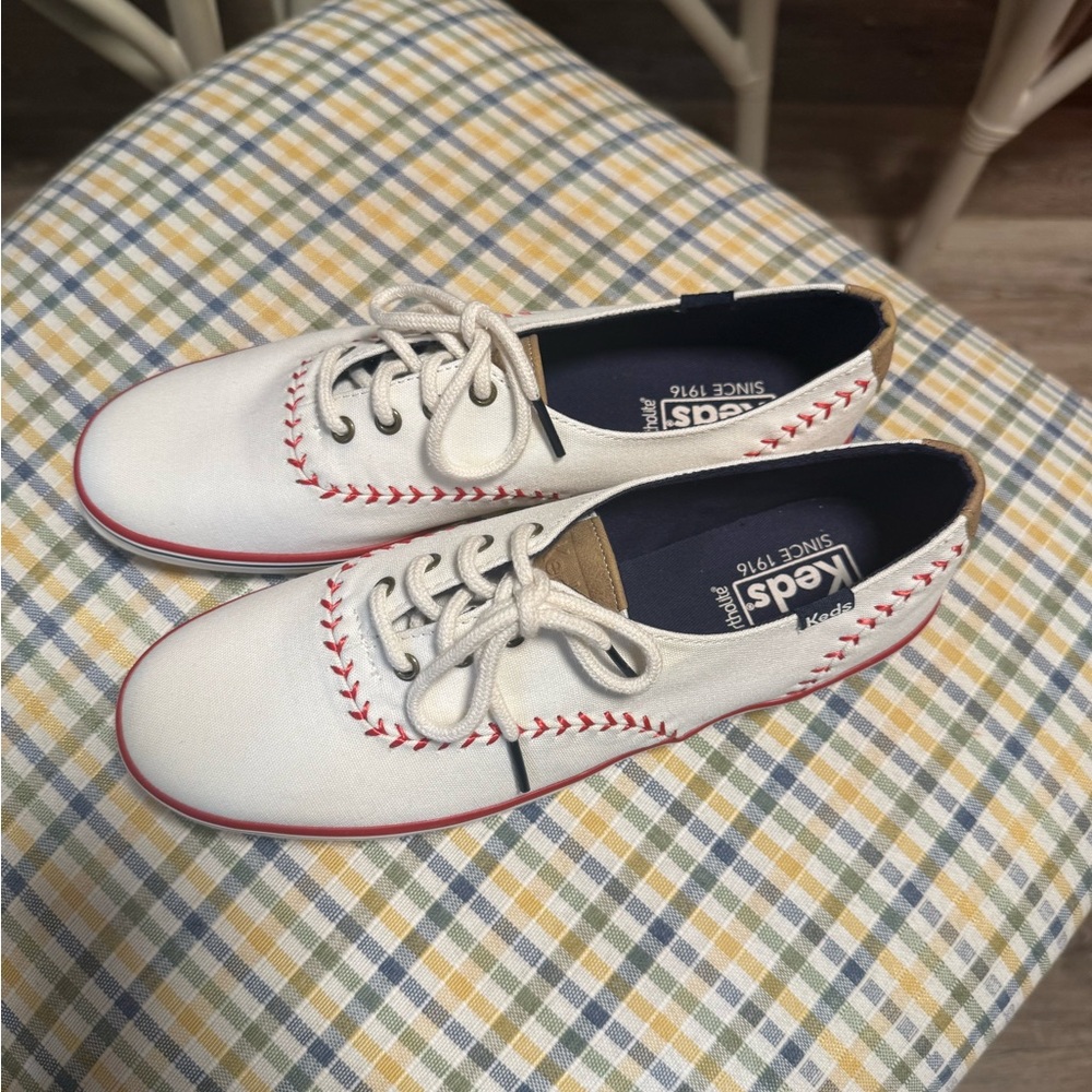 Keds White Sneakers with Red Stitching